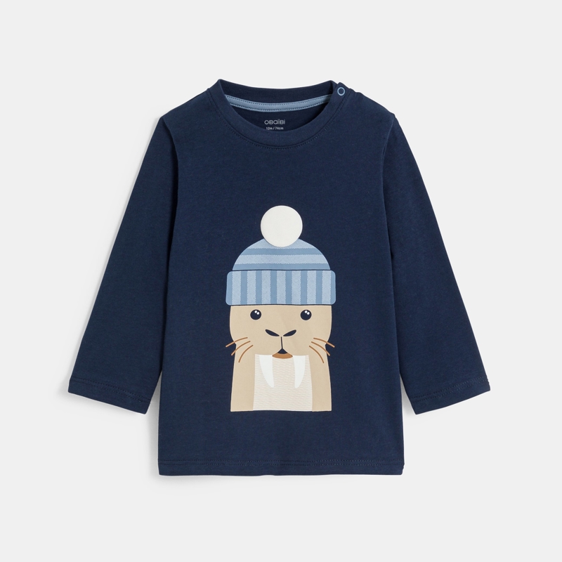 OBAIBI - T-shirt manches longues castor bleu marine bébé garçon - Garcon