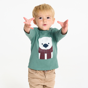 Baby boy's green long-sleeve bear-neck T-shirt 1