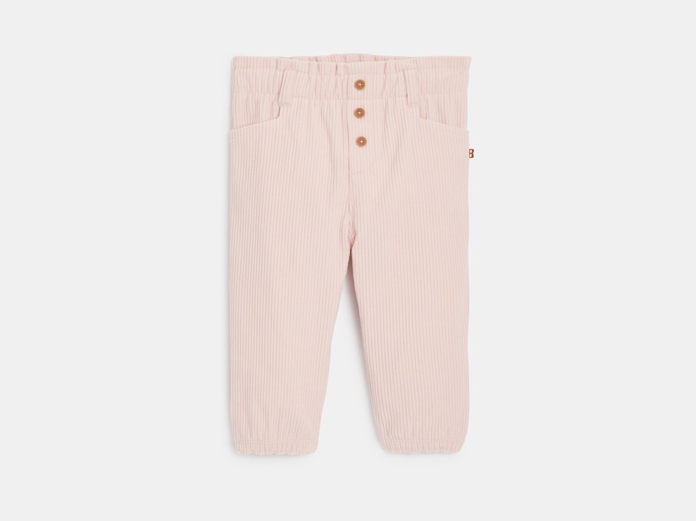 Pantalon velours côtelé taille élastique rose bébé fille 1