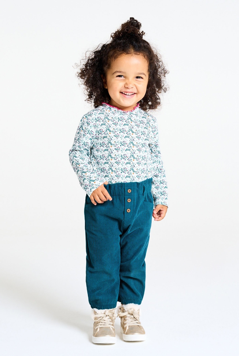 Pantalon velours côtelé taille élastique vert bébé fille 1