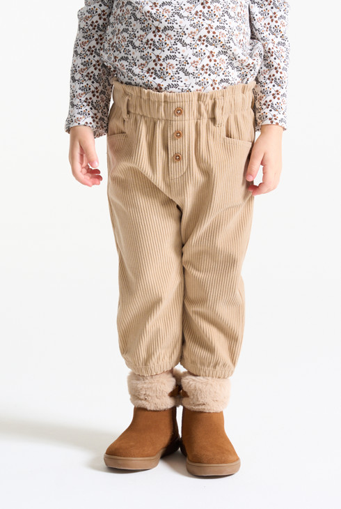 Pantalón pana cintura elástica color crudo bebé niña 2