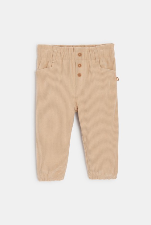 Baby girl's beige corduroy trousers with elasticated waist 1