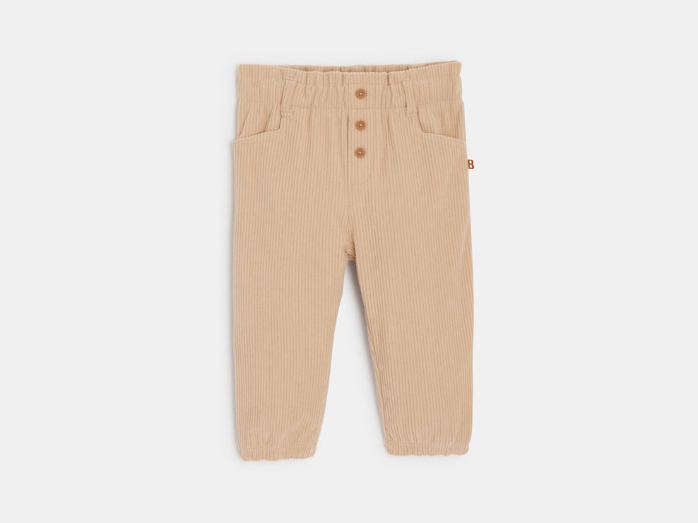 Pantalon velours côtelé taille élastique beige bébé fille 1