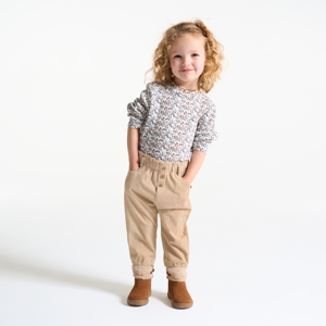 Baby girl's beige corduroy trousers with elasticated waist 1