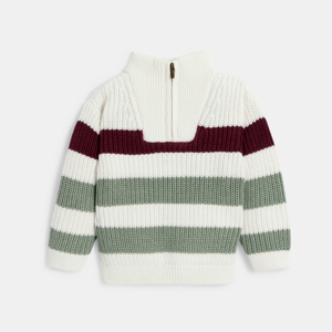 Baby boy's white striped knitted half-zip jumper 1