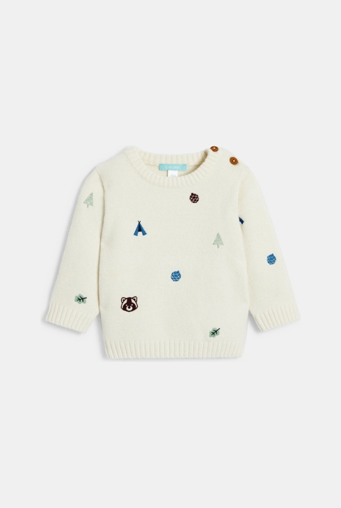 Bestickter Strickpullover weiß Kleinkind Junge 1