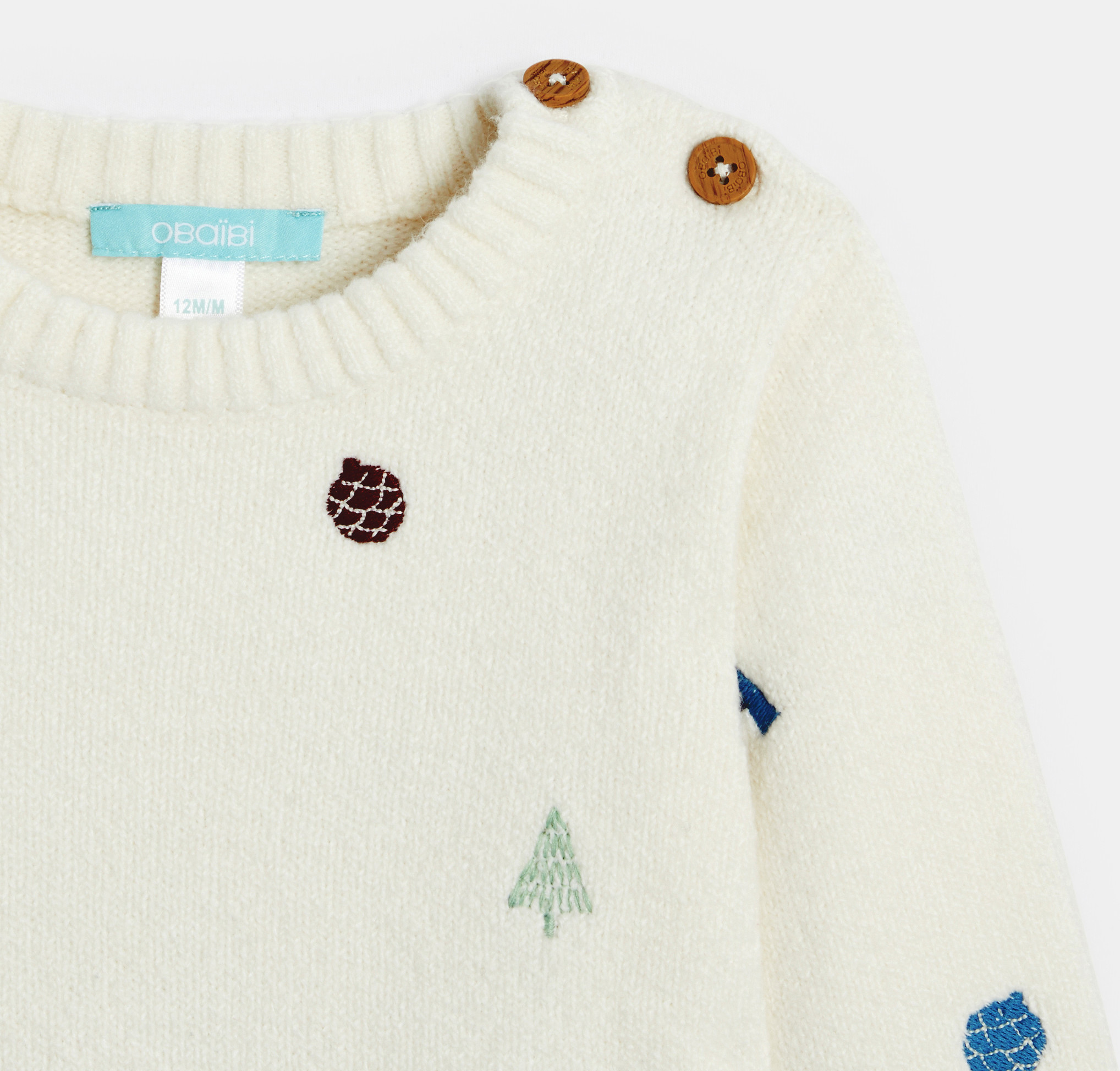 Bestickter Strickpullover weiß Kleinkind Junge 2