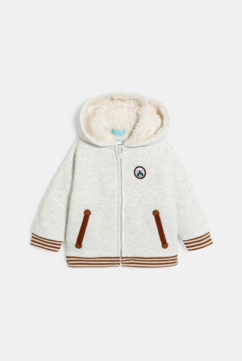 Baby boy's grey fleece furry-lined zip-up hoodie 1