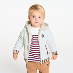 Sweat zippé à capuche molleton doublé sherpa gris chiné bébé garçon 1