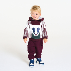 Baby boy's maroon knit jog pants with pockets. 1