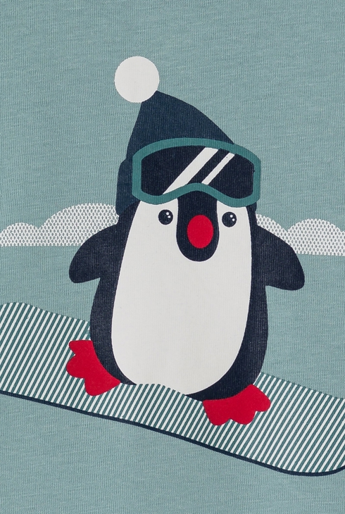 Langärmeliges blaues T-Shirt mit Stehkragen und Pinguinmotiv Kleinkind Junge 2