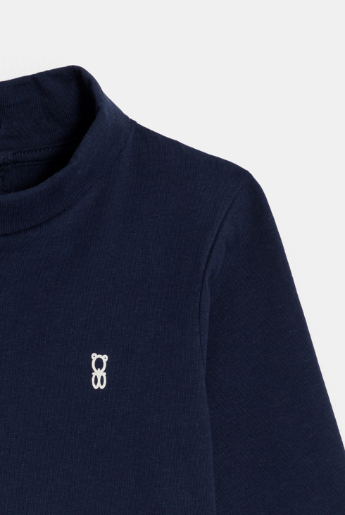 Marineblaues T-Shirt mit Stehkragen und langen Ärmeln und Kleinkind Junge