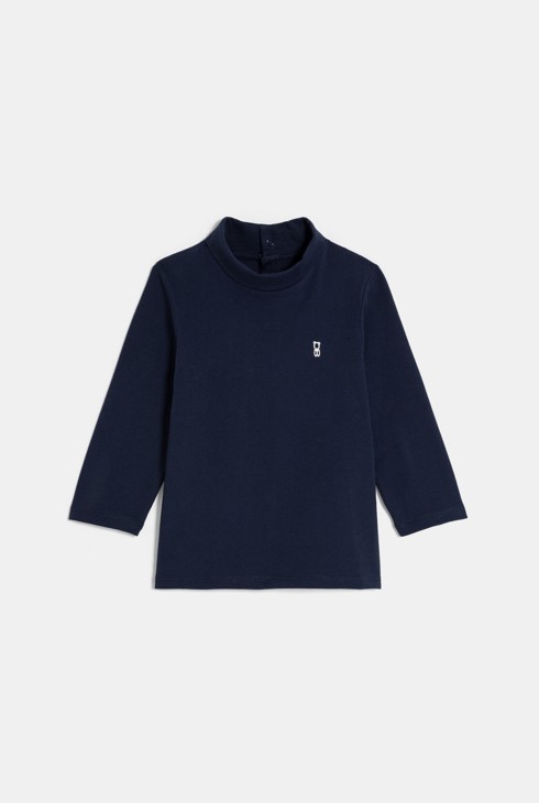 Baby boy's navy blue long-sleeve T-shirt with stand-up collar 1