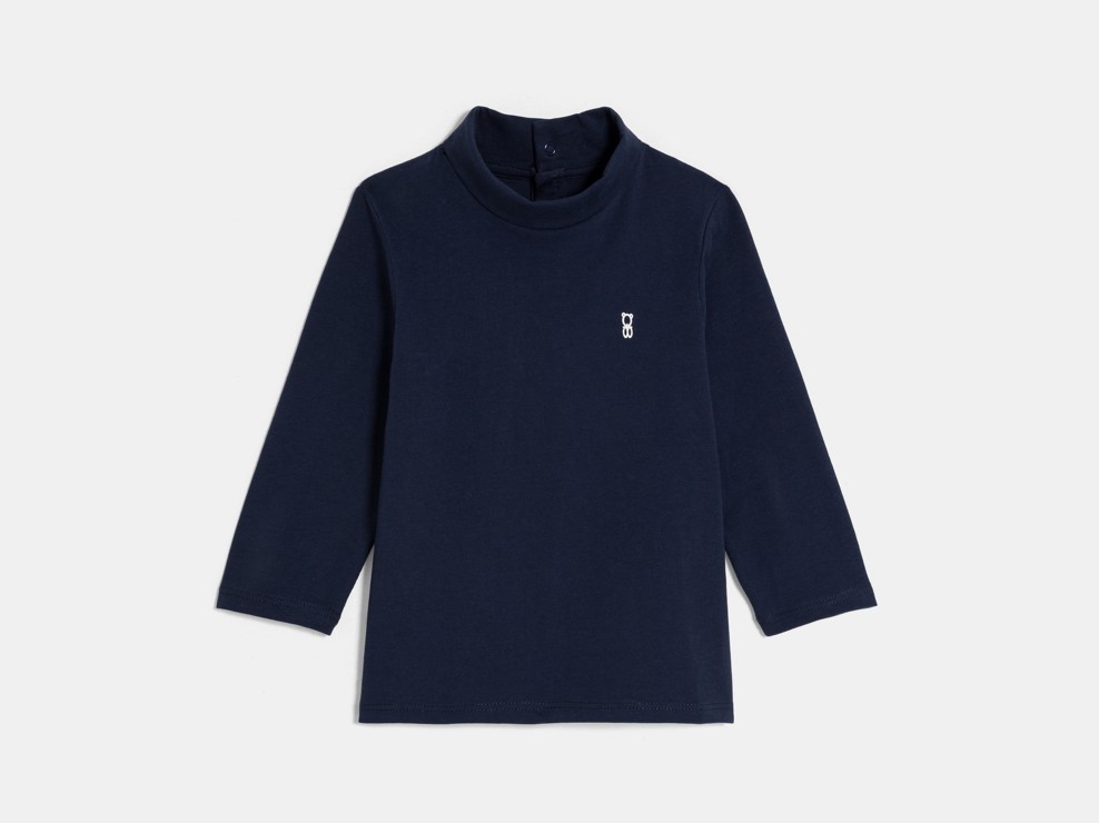 T-shirt blu navy a collo alto e maniche lunghe per neonato 1