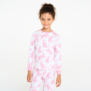 Pyjama 2 pièces en jersey motif chat rose Fille 1