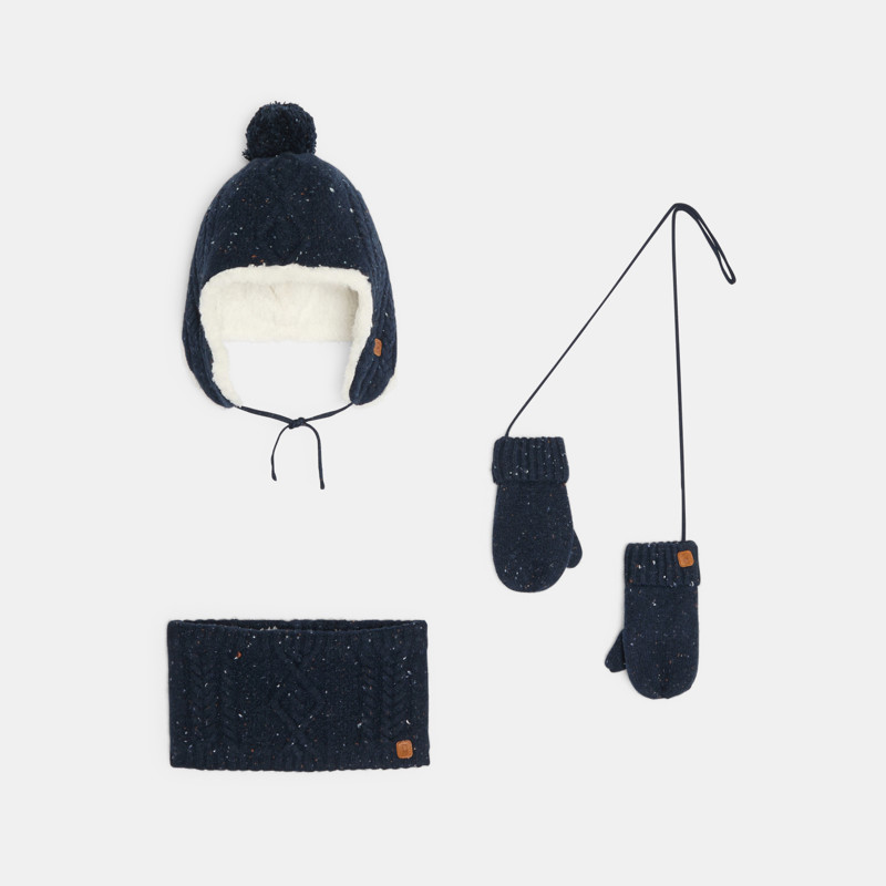 Inkamütze, Snood und Strickfäustlinge gefüttert marineblau Kleinkind Junge