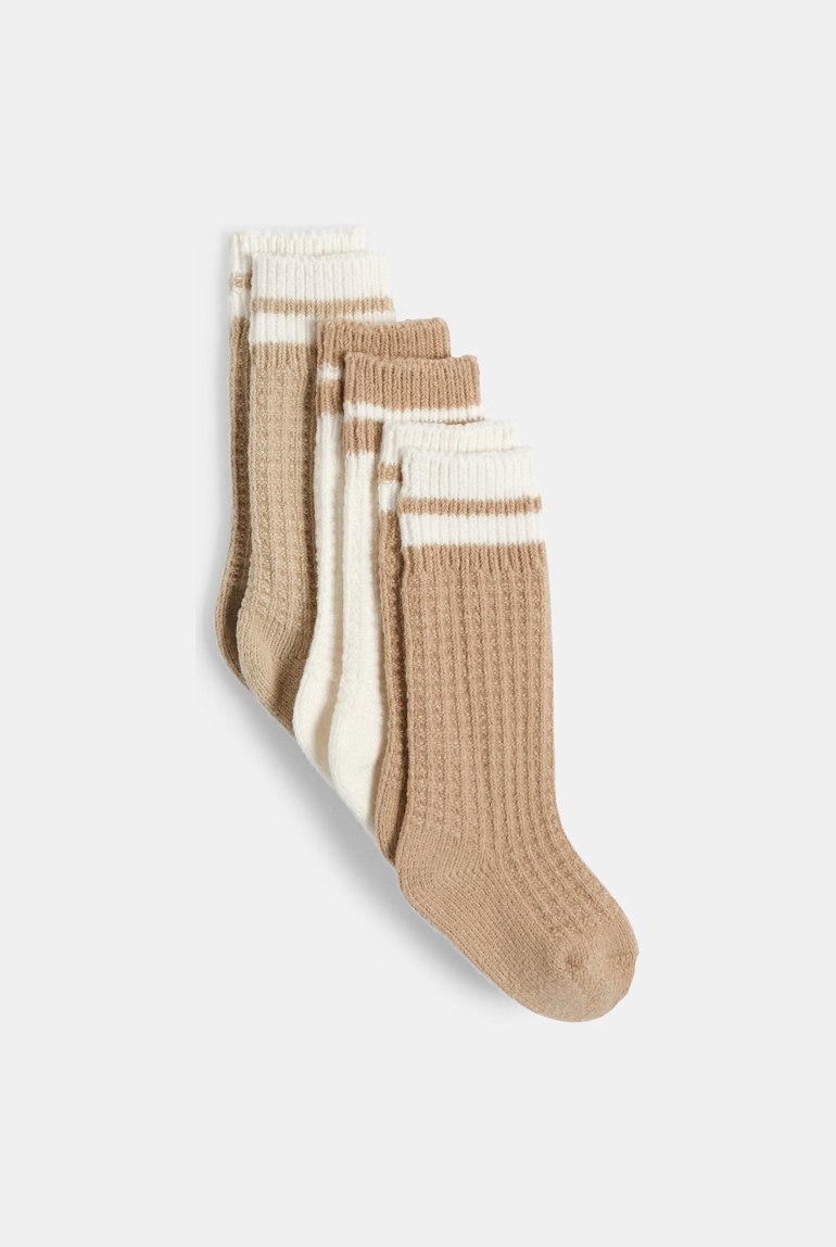 Chaussettes hautes maille tricot fantaisie marron bébé garçon (lot de 3) 1