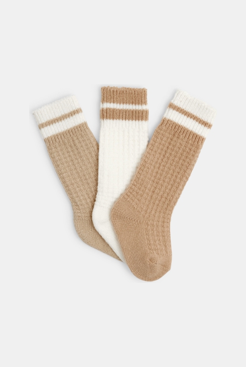 Chaussettes hautes maille tricot fantaisie marron bébé garçon (lot de 3)
