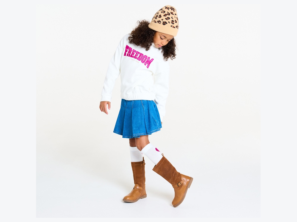 Falda-short vaquera plisada azul niña 1