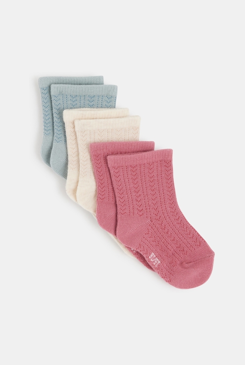 Calzini rosa lavorati a maglia fantasia per neonata (set di 3) 1