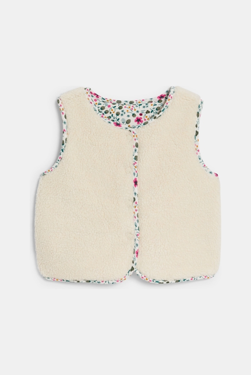 Gilet sans manches réversible sherpa fleuri blanc bébé fille