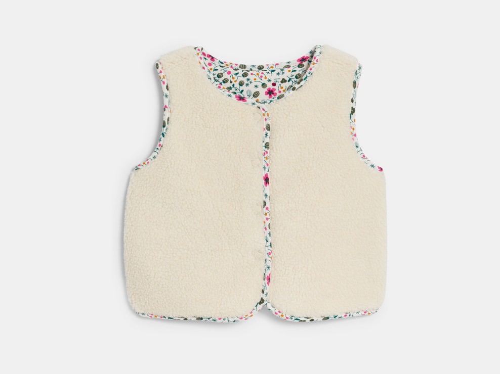 Gilet sans manches réversible sherpa fleuri blanc bébé fille 1
