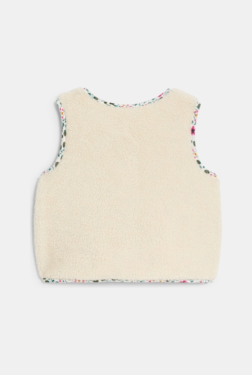 Gilet sans manches réversible sherpa fleuri blanc bébé fille