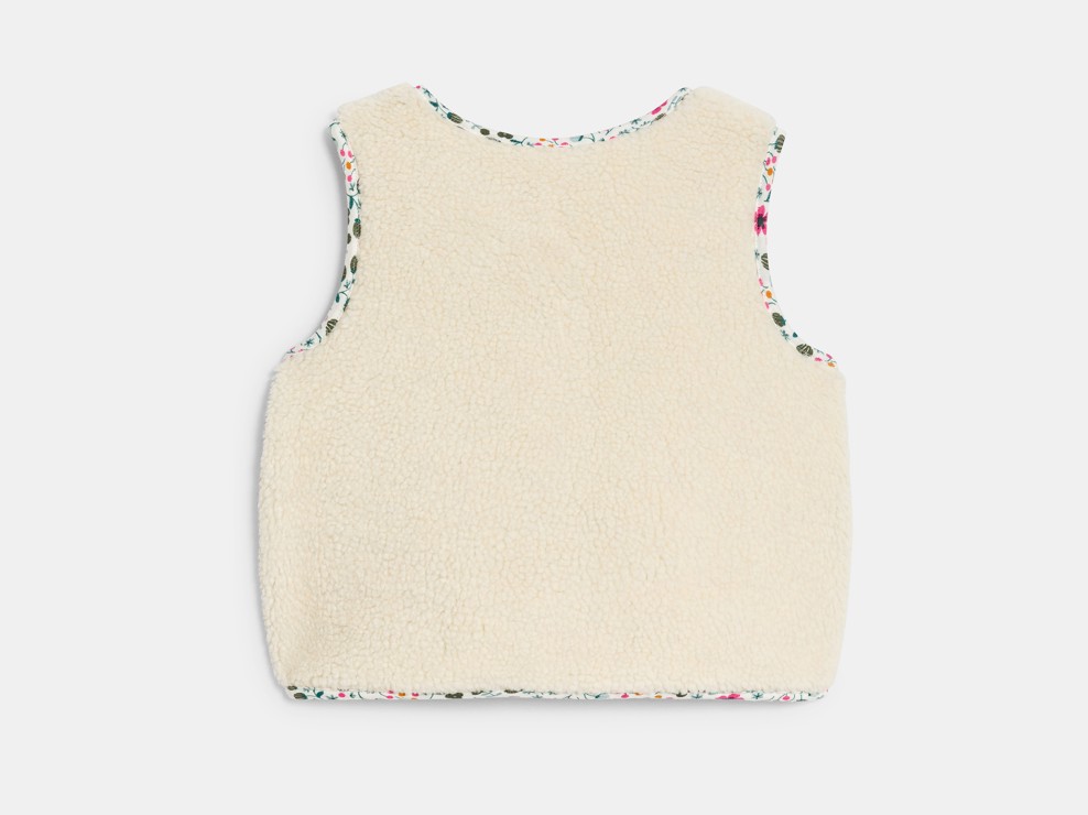 Gilet sans manches réversible sherpa fleuri blanc bébé fille 2
