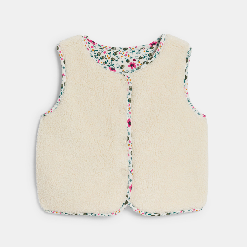 OBAIBI - Gilet sans manches réversible sherpa fleuri blanc bébé fille - Fille