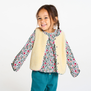 Gilet sans manches réversible sherpa fleuri blanc bébé fille 1