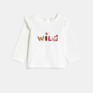 Weißes Baby-Langarm-T-Shirt mit Tieren für Mädchen