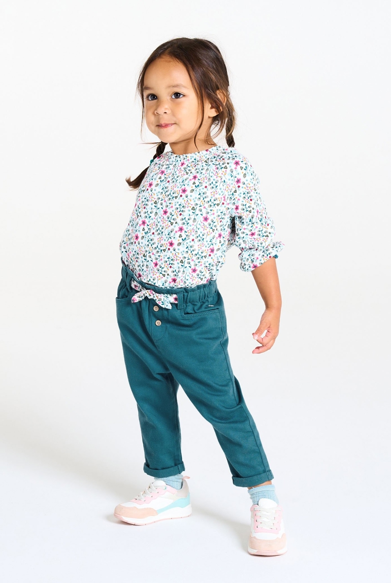Pantalón sarga de algodón azul bebé niña 1