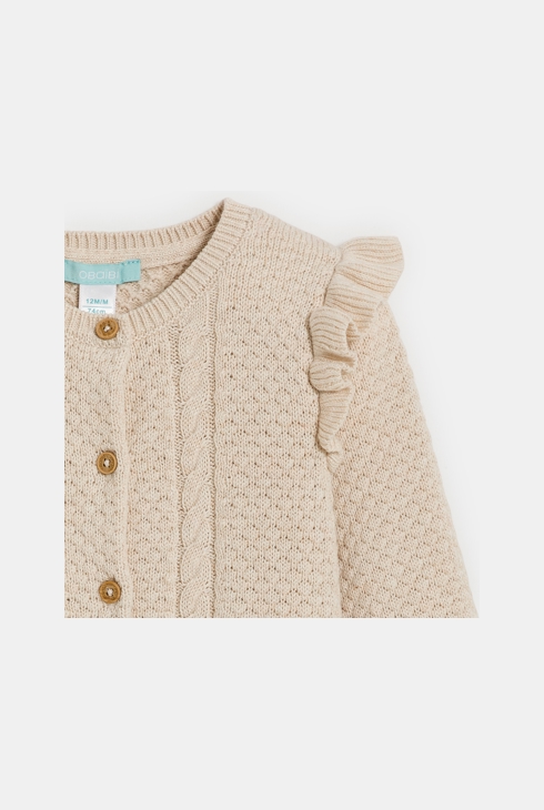 Gilet maille tricot volanté beige bébé fille
