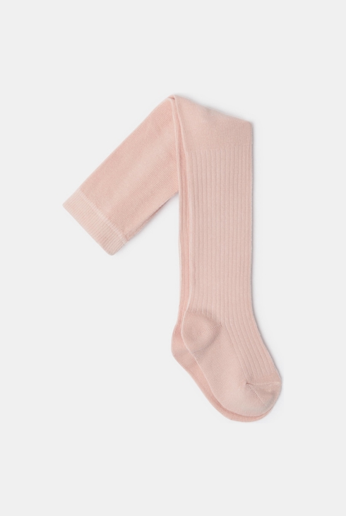 Collants chauds en maille tricot côtelée rose clair bébé fille