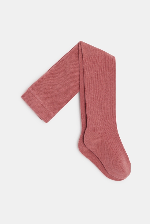 Collants chauds en maille tricot côtelée rose foncé bébé fille 1