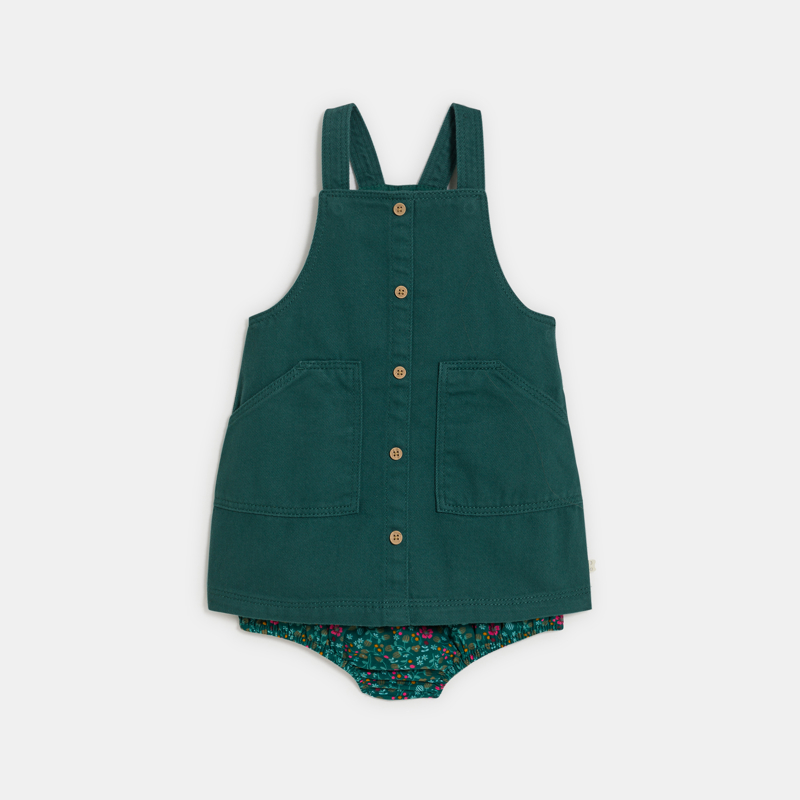 Robe salopette denim vert bébé fille - 23M