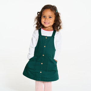 Baby girl's green denim pinafore dress 1