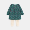 Robe matelassée fleurie et legging vert bébé fille