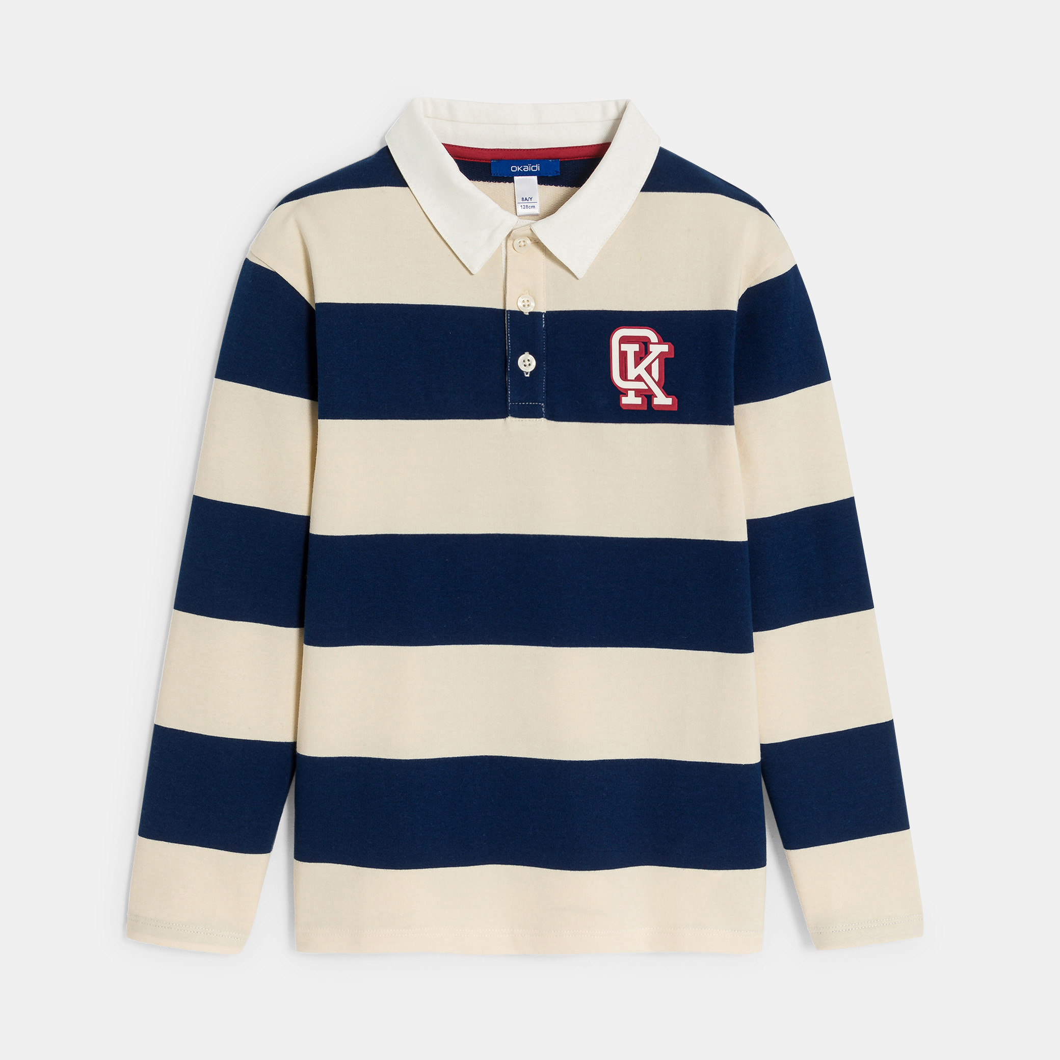 Boy's navy blue striped rugby T-shirt Okaïdi & Obaïbi