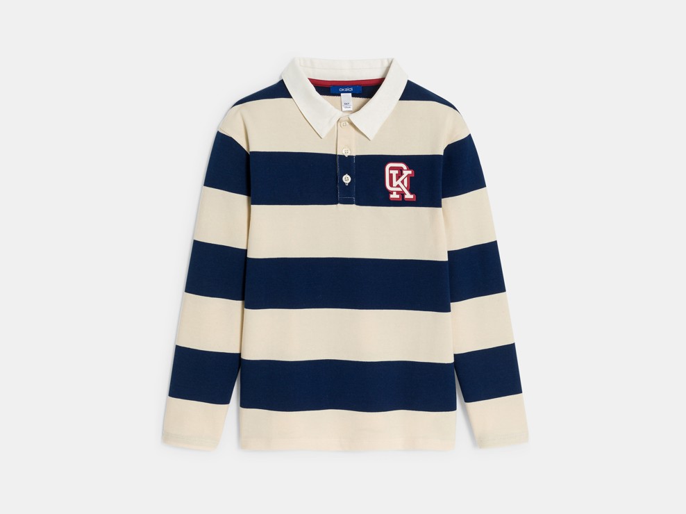Marineblaues Rugby-T-Shirt mit Streifen für Jungen 1