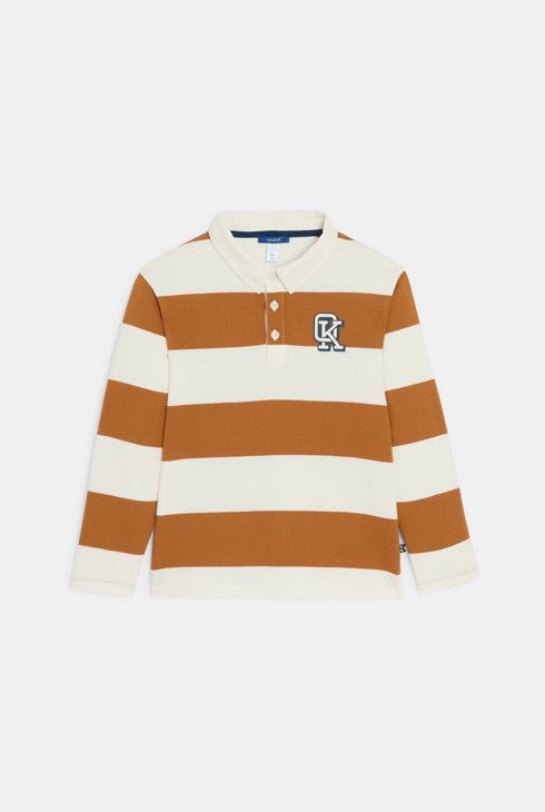 Rugby-T-Shirt mit Streifen braun Jungen 1