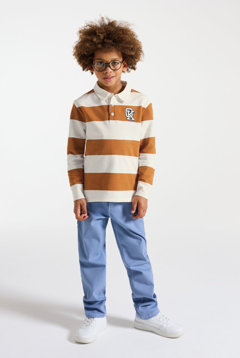 Boy's brown striped rugby T-shirt 1