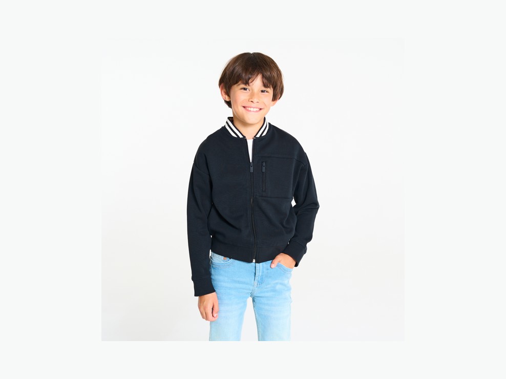 Sweat zippé en molleton bleu marine Garçon 1