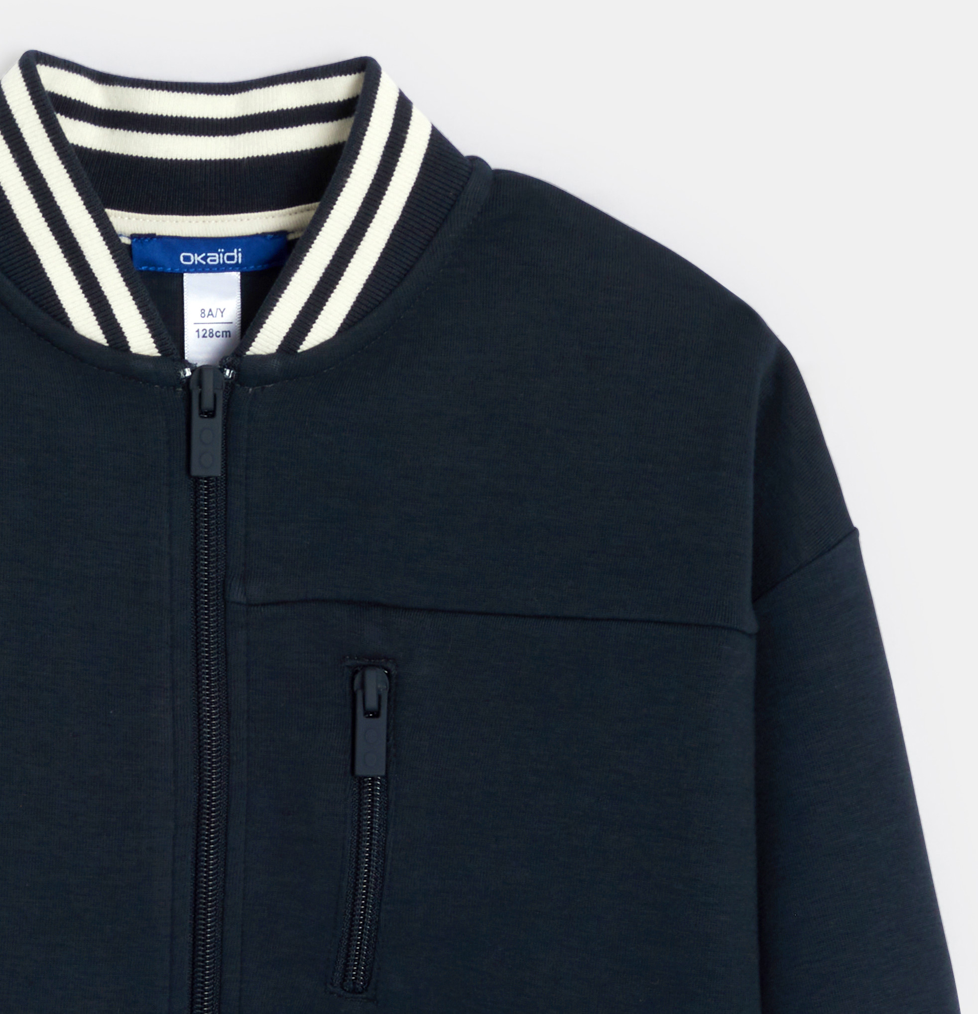 Boy's soft navy blue fleece zipped sweatshirt 2