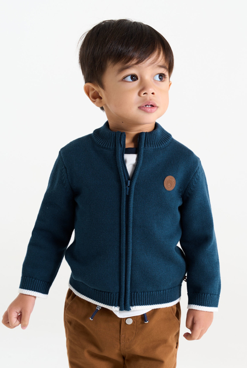 Gilet maille tricot zippé bleu bébé garçon 1