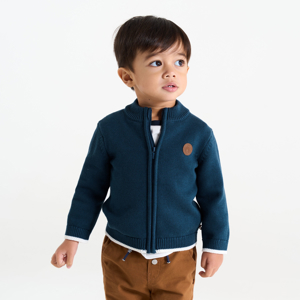 Baby boy's blue knitted zip-up cardigan 1