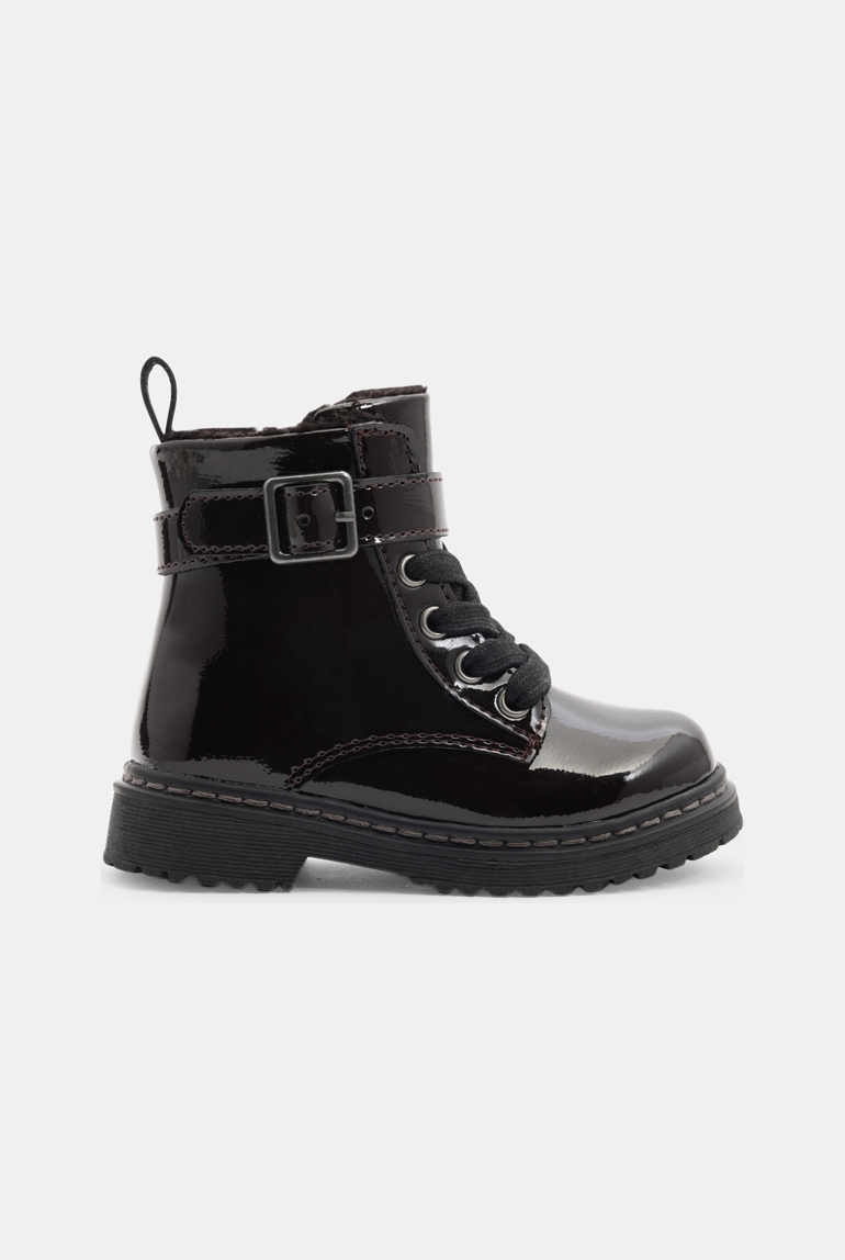 Schwarze Lackboots mit Pelzbesatz Baby Mädchen 1