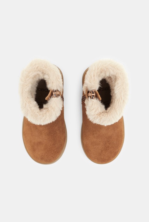 Braune Baby-Lederstiefel mit Pelzbesatz für Mädchen 2