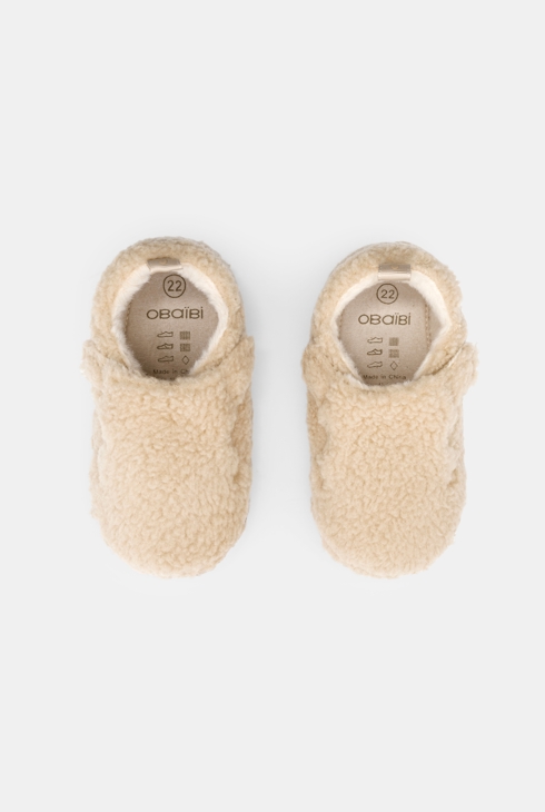 Chaussons chauds en moumoute blanc bébé garçon