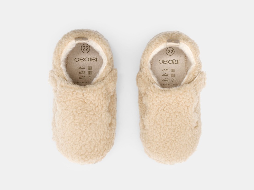 Chaussons chauds en moumoute blanc bébé garçon 2